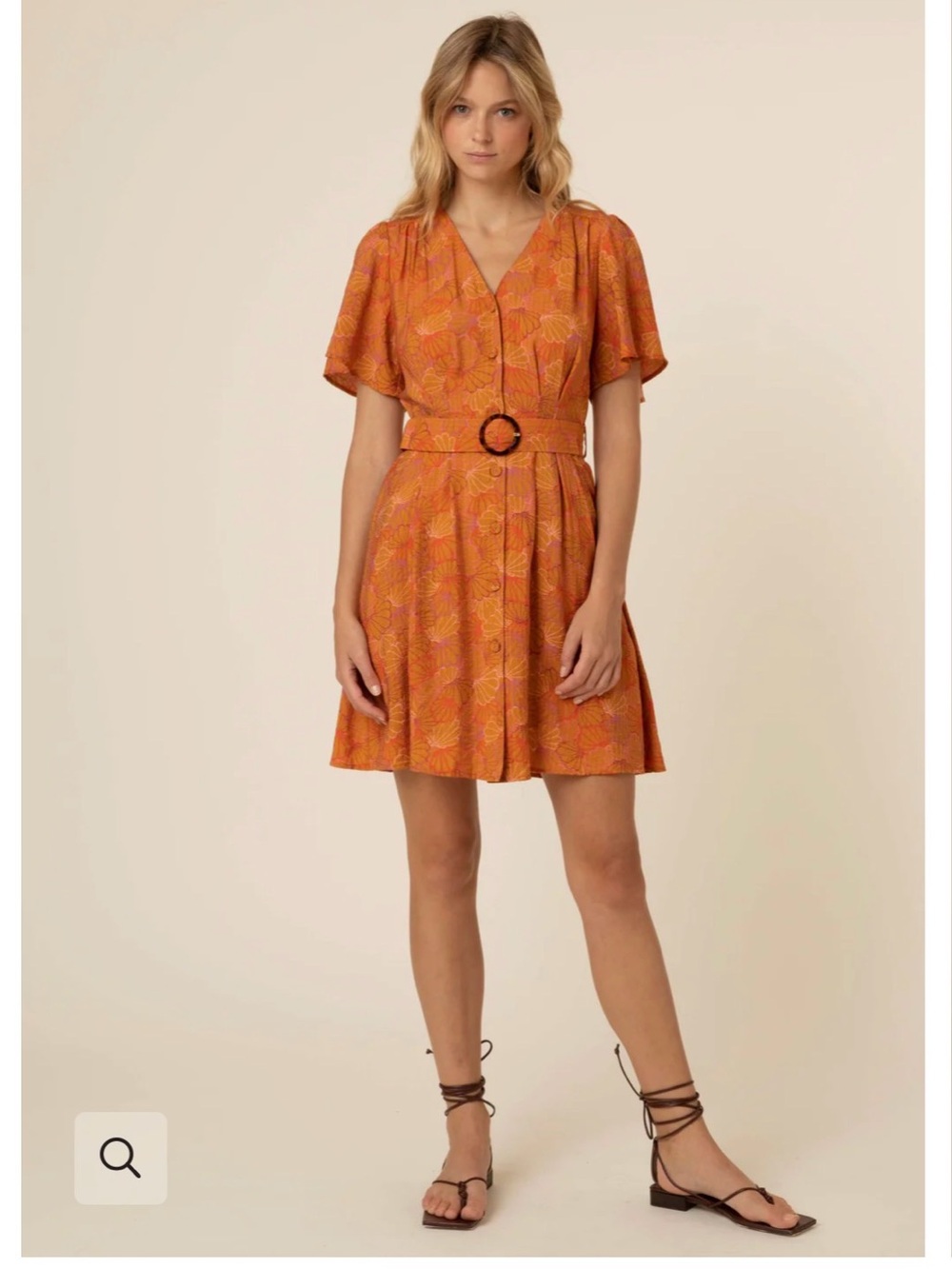 FRNCH Flutter Sleeve Belted Mini Dress in Burnt Orange